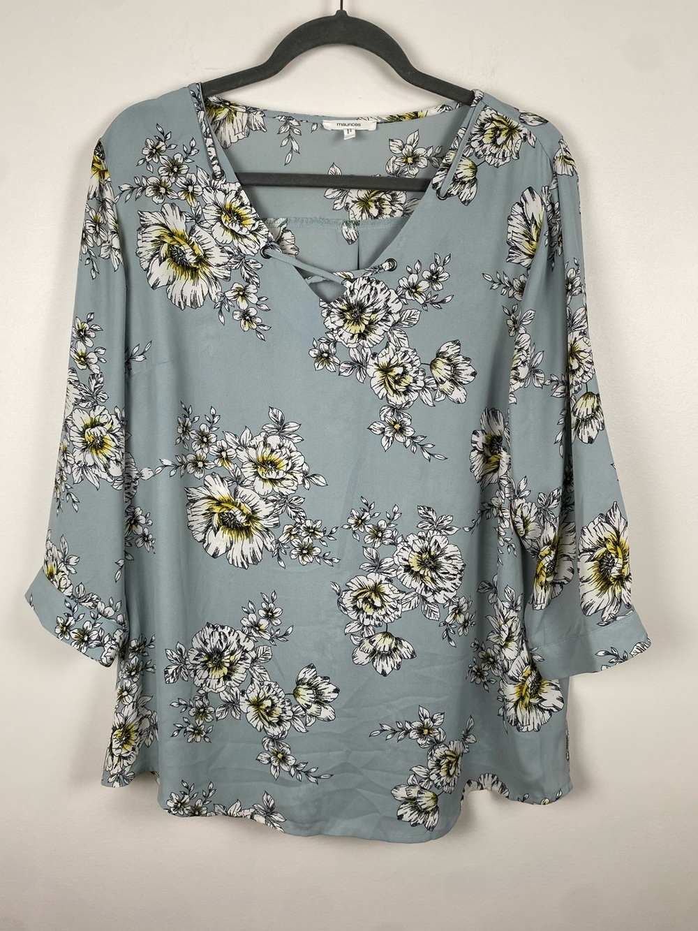 Maurice's Women's Light Blue Floral V-Neck Blouse